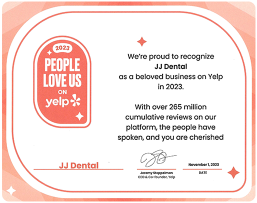 Yelp People Love Us Certificate - Nov 2023