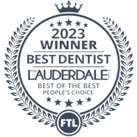2023 Winner Best Dentist Lauderdale Award Badge with Laurel Wreath and Crown
