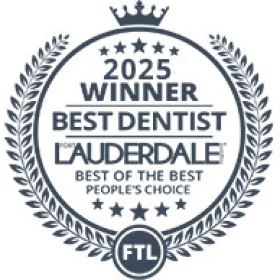 2025 Winner Best Dentist Lauderdale Award Badge with Crown and Laurel Wreath Design