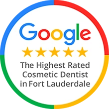 Google 5-star rating badge for highest rated cosmetic dentist in Fort Lauderdale